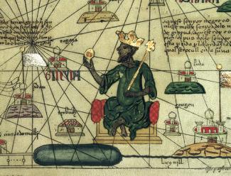 A map drawn in Spain dated 1375, showing the king of Mali holding a gold nugget. Source: British Library