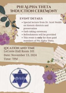 Phi Alpha Theta Meeting flyer for Nov 13