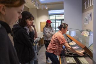 Students at Special Collections Library viewing exhibitions