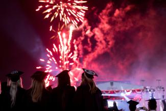 night phot of fireworks at past UGA Commencement