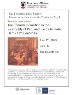 flyer for history talk by Dr. Frederico Tulio Sartori, June 1, 2023