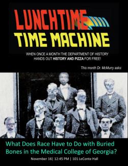 flyer for LTTM with Dr. McMurry, featuring historic photo with superimposed skulls on people