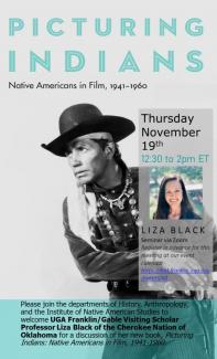 Event flier featuring image of book cover of "Picturing Indians"