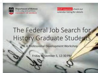 flyer for federal jobs workshop for grad students