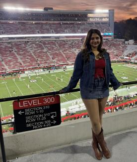 Priya Storey pictured on the bridge above Sanford Stadium, UGA