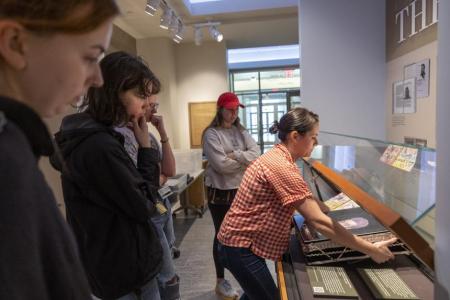 Students at Special Collections Library viewing exhibitions