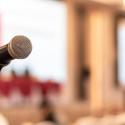 Photo of microphone in a lecture hall